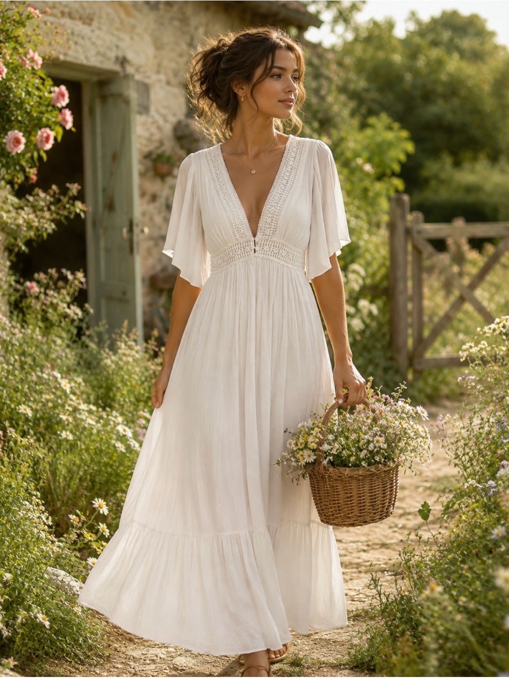 Bailey Blue designs white Cottagecore maxi dress